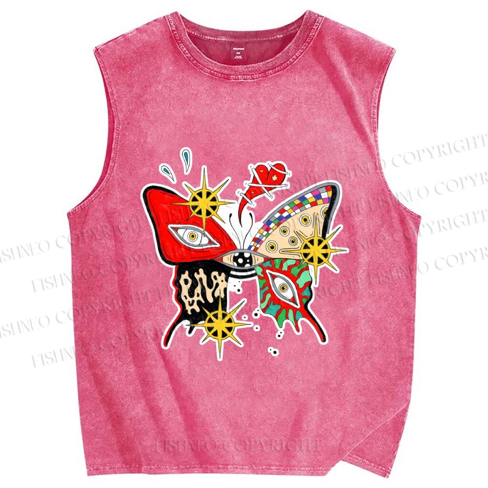 Unisex Butterfly Eye Graffiti Printed Washed Tank Top