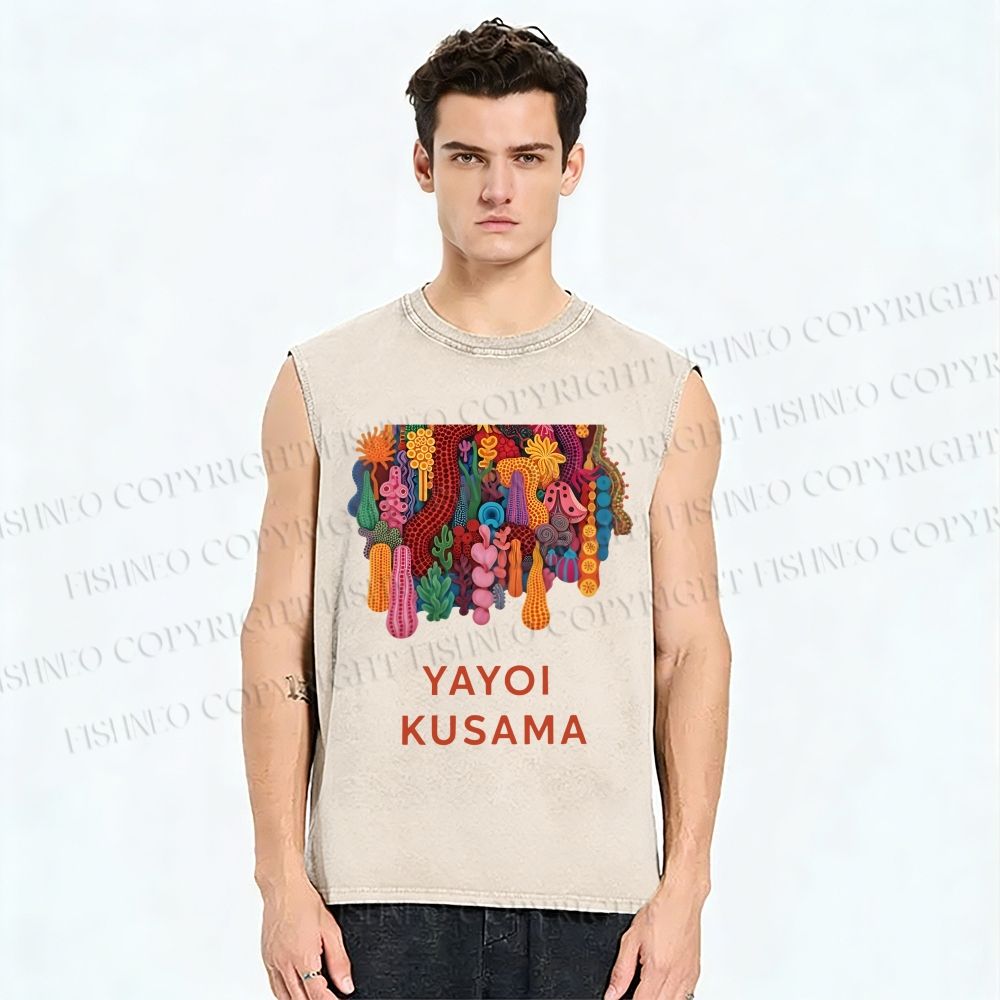 Unisex Yayoi Kusama Printed Washed Tank Top
