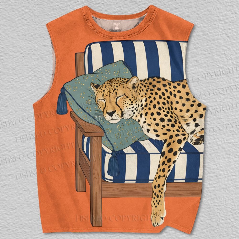 Unisex Vintage Panther Sleeping Printed Tank Top