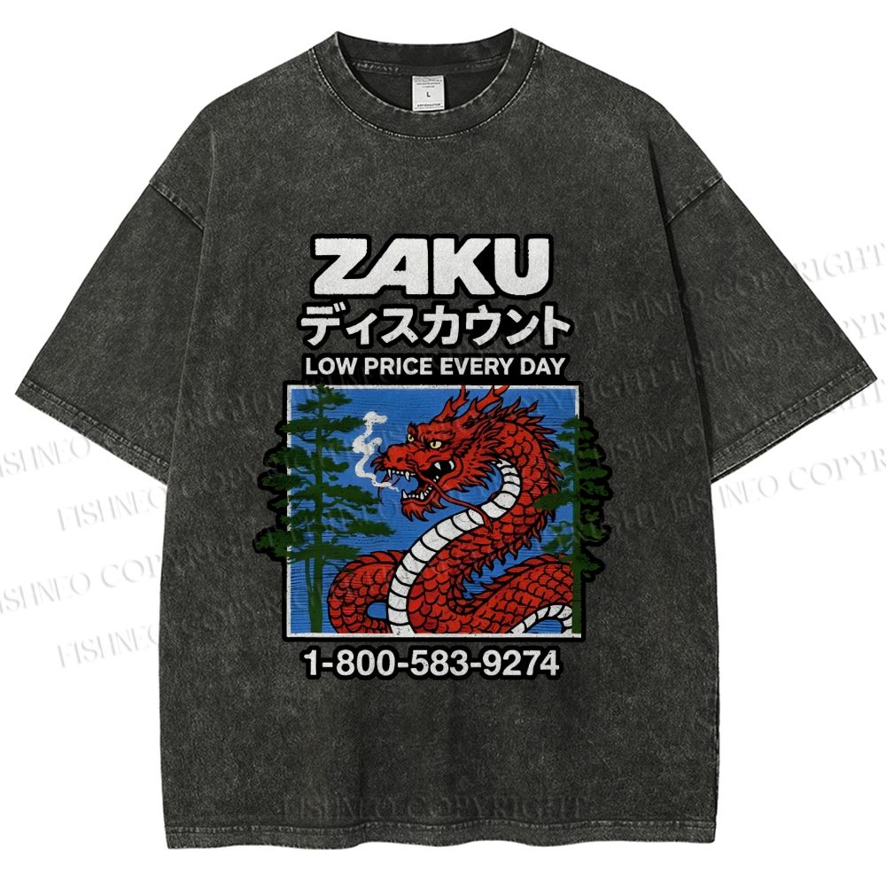 Unisex Japanese Vintage Dragon Poster Printed Washed Tee