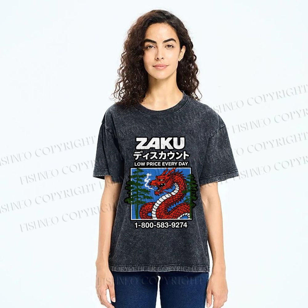 Unisex Japanese Vintage Dragon Poster Printed Washed Tee