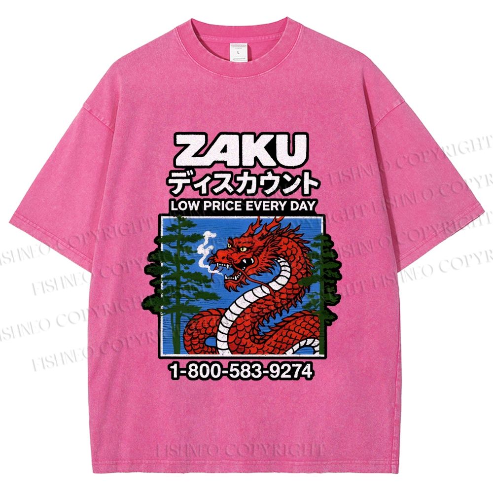 Unisex Japanese Vintage Dragon Poster Printed Washed Tee