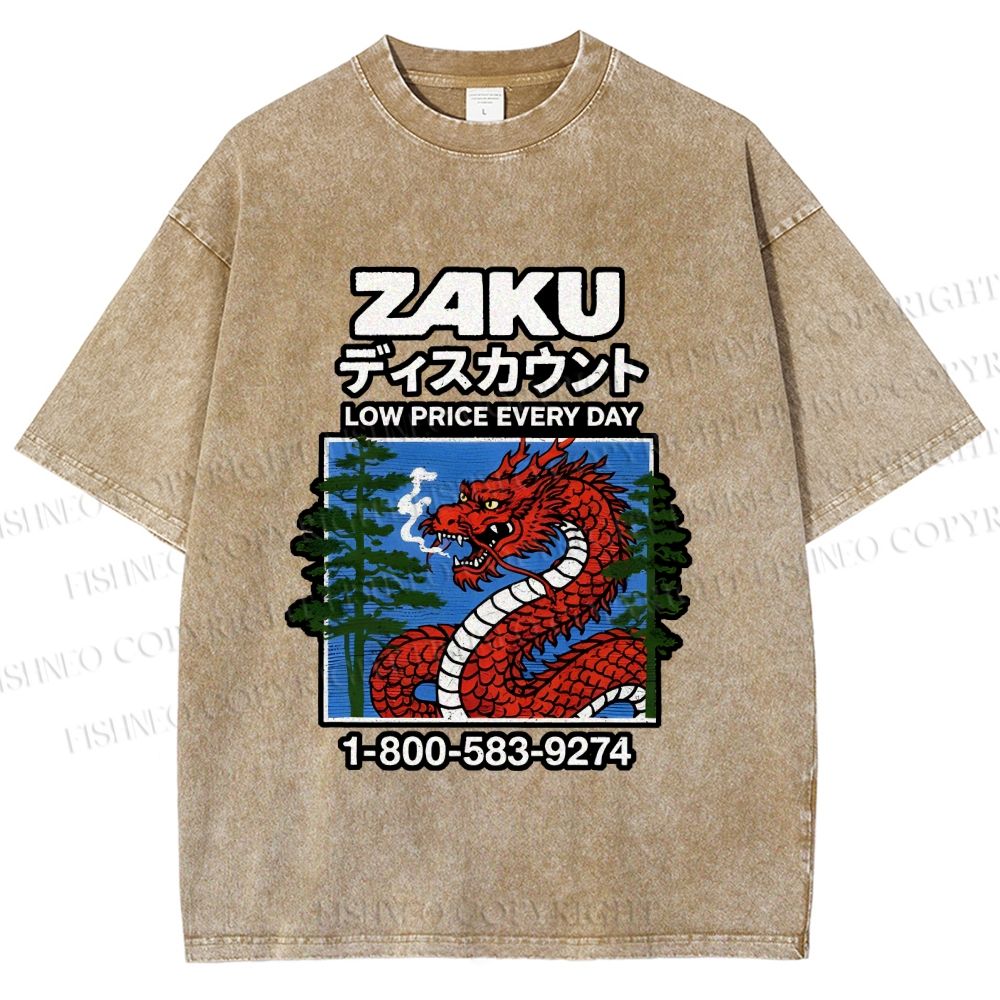 Unisex Japanese Vintage Dragon Poster Printed Washed Tee