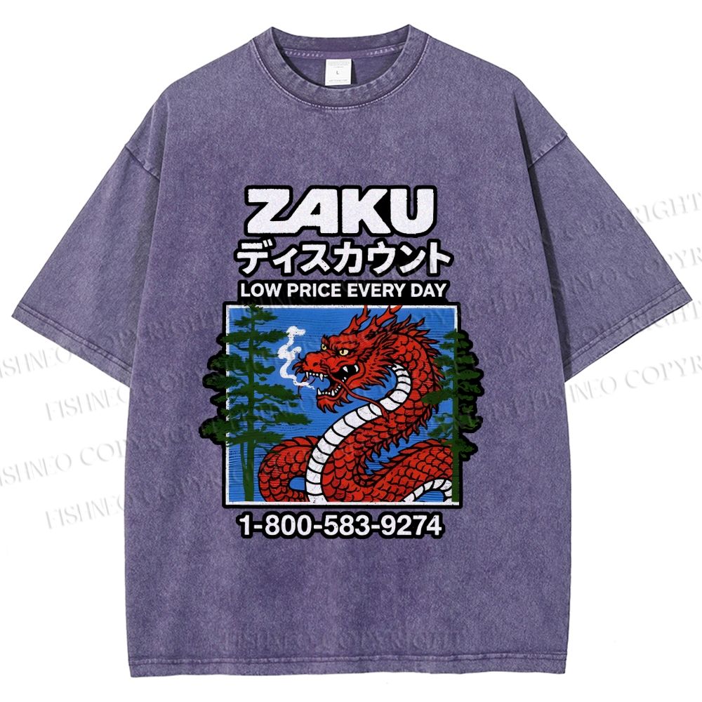 Unisex Japanese Vintage Dragon Poster Printed Washed Tee