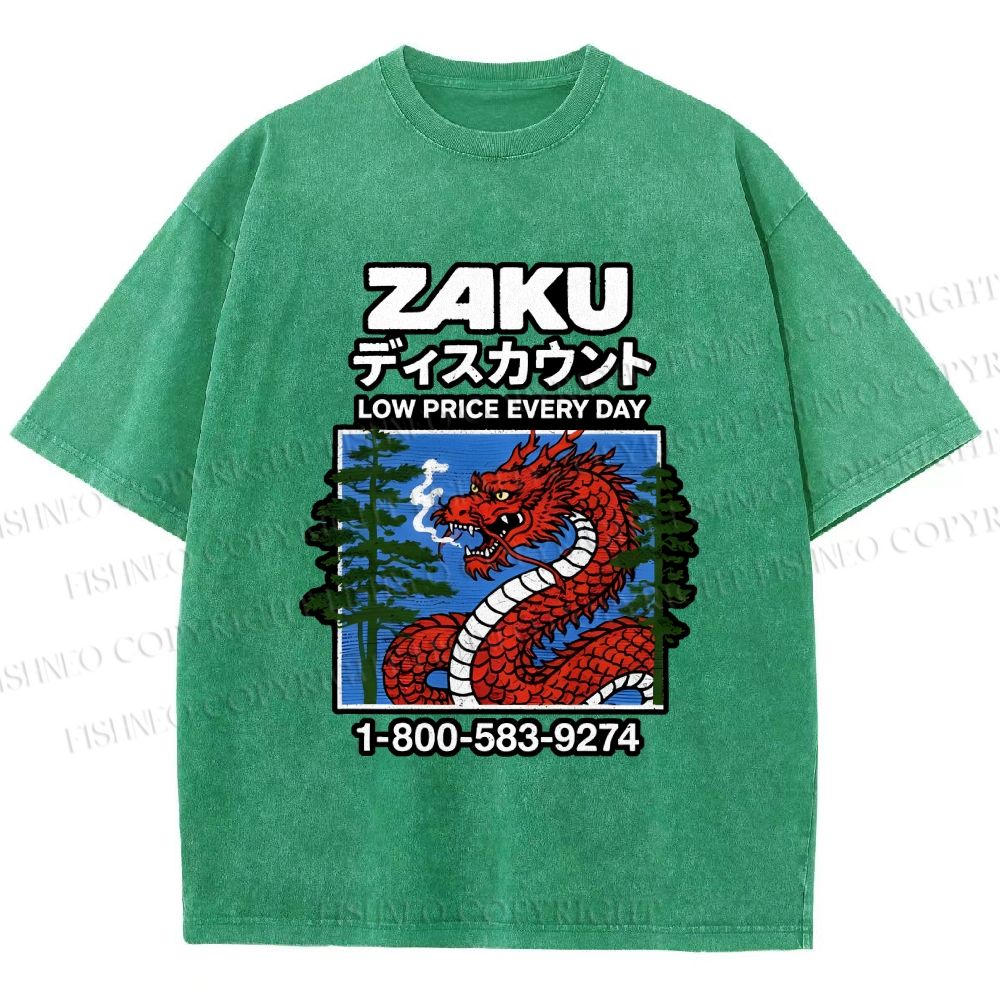 Unisex Japanese Vintage Dragon Poster Printed Washed Tee