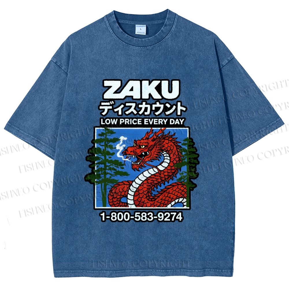 Unisex Japanese Vintage Dragon Poster Printed Washed Tee