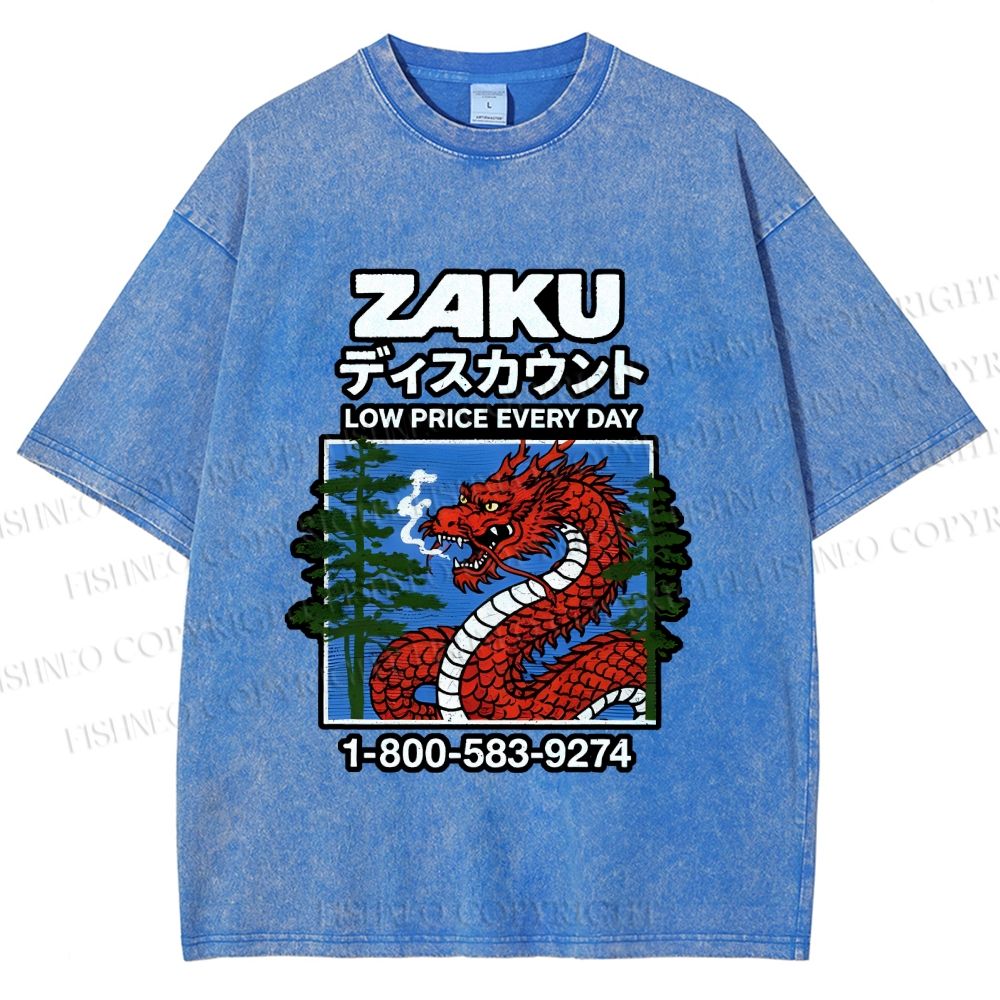 Unisex Japanese Vintage Dragon Poster Printed Washed Tee
