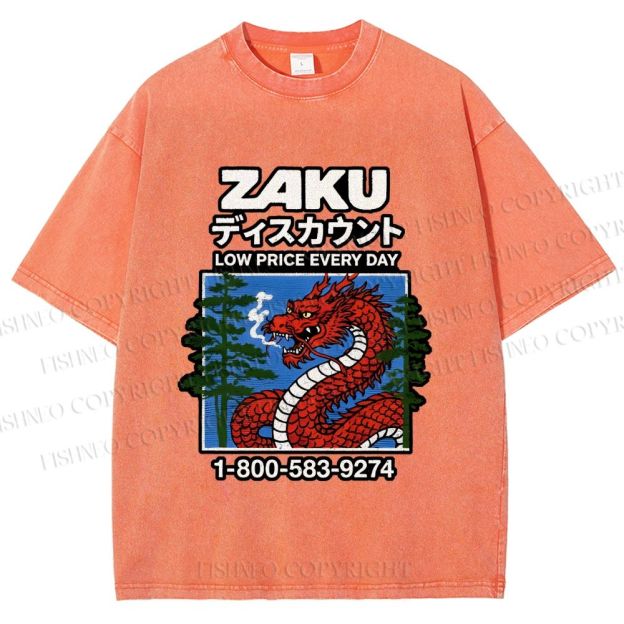 Unisex Japanese Vintage Dragon Poster Printed Washed Tee