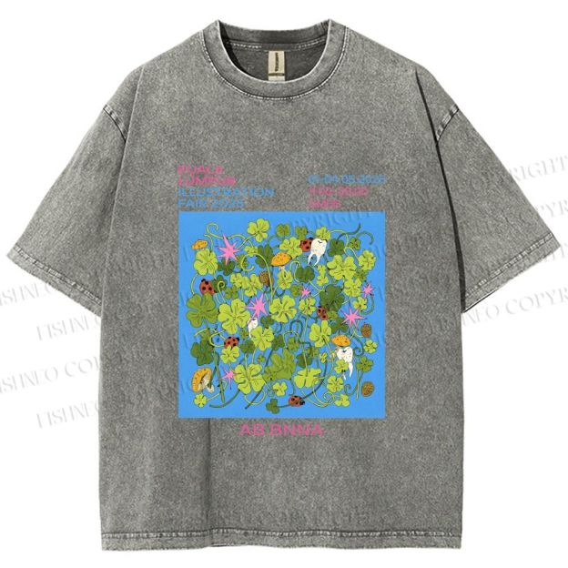 Unisex Ladybug in Grass Poster Printed Washed Tee