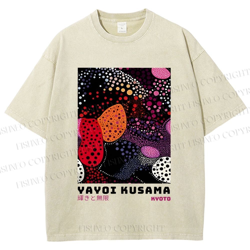 Unisex Yayoi Kusama Dots Graffiti Printed Washed Tee