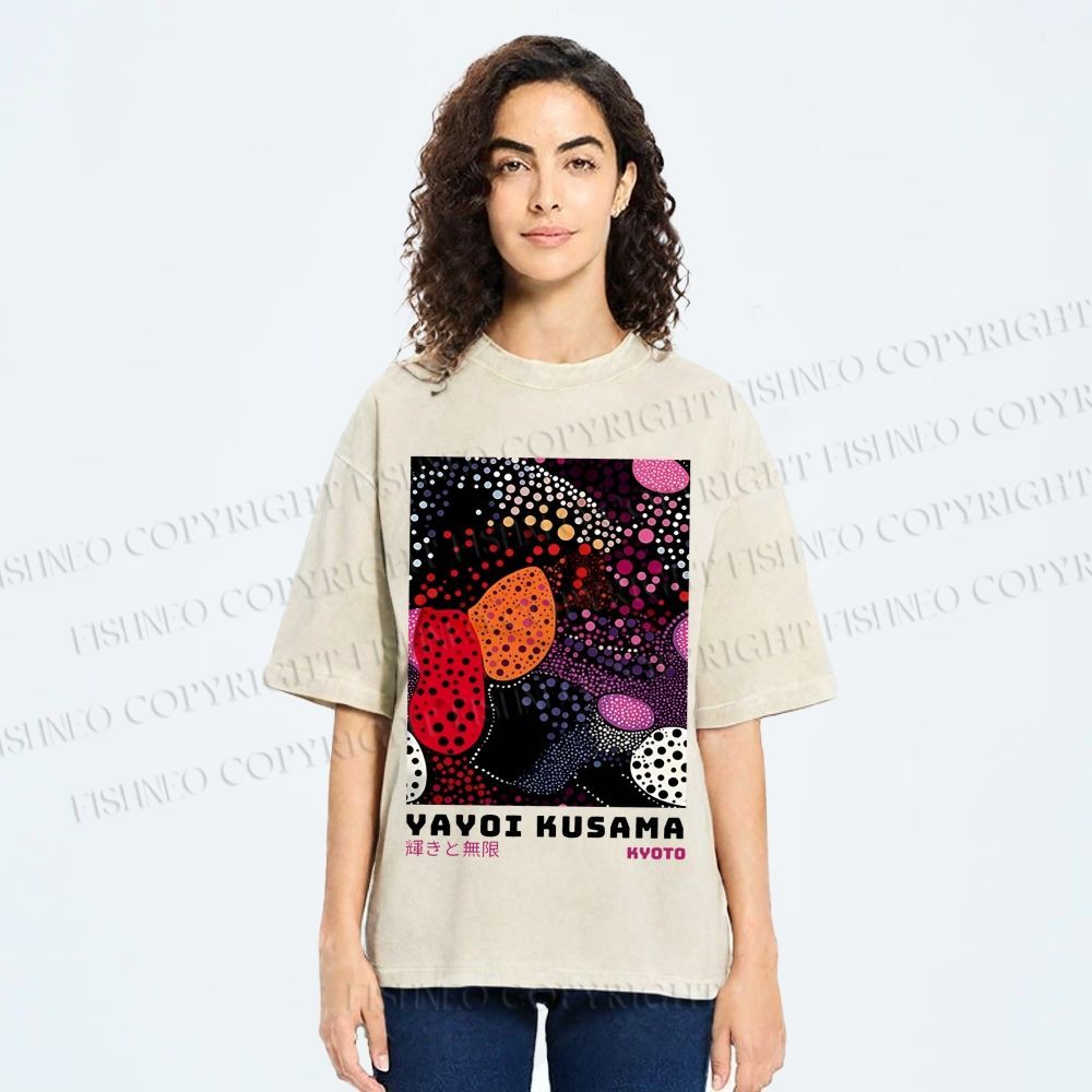Unisex Yayoi Kusama Dots Graffiti Printed Washed Tee