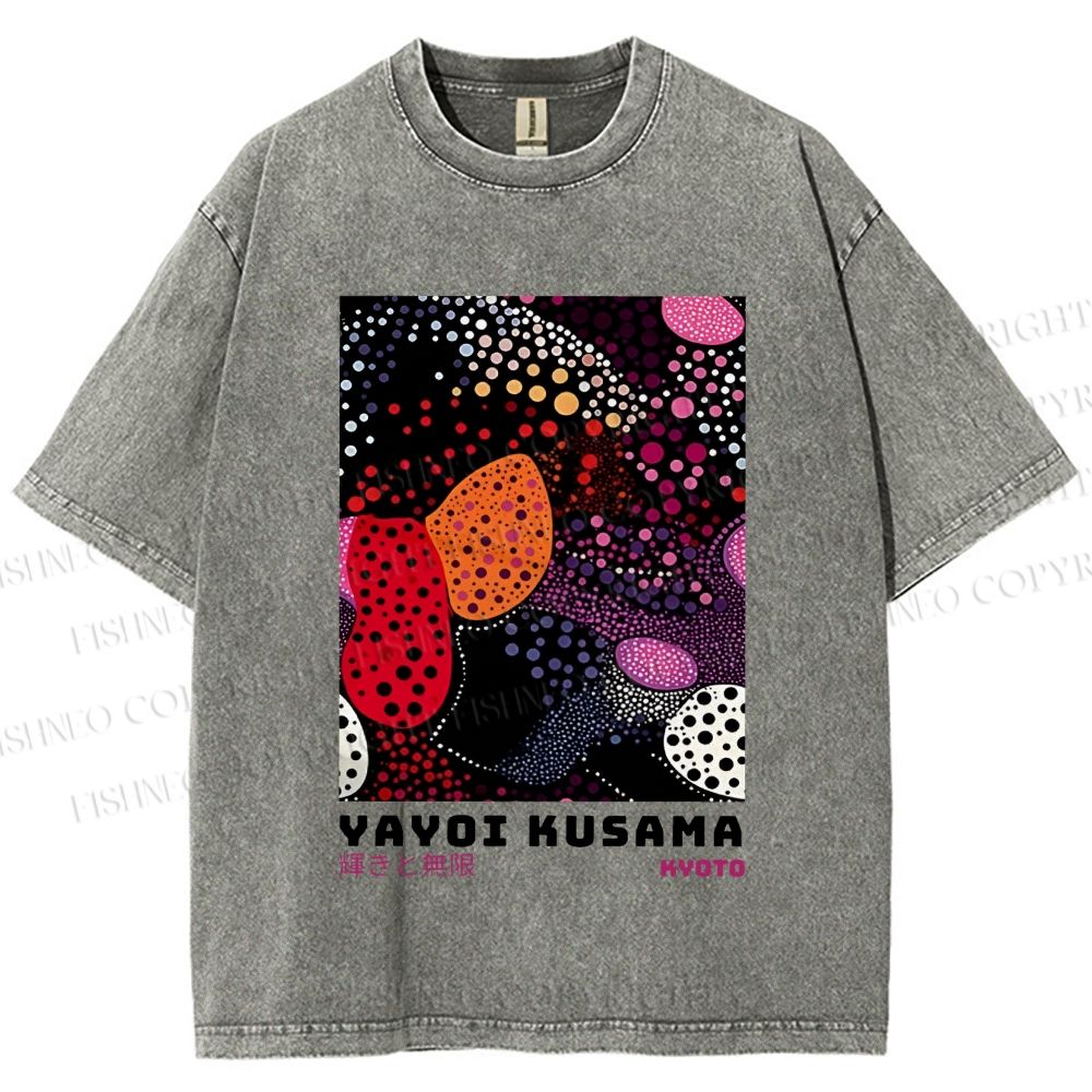 Unisex Yayoi Kusama Dots Graffiti Printed Washed Tee