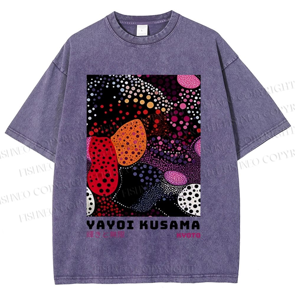 Unisex Yayoi Kusama Dots Graffiti Printed Washed Tee