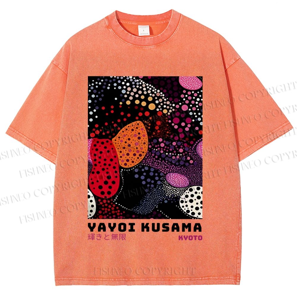 Unisex Yayoi Kusama Dots Graffiti Printed Washed Tee