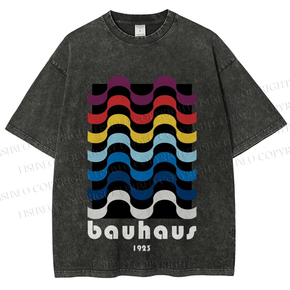 Unisex Bauhaus Color Geometry Printed Washed Tee
