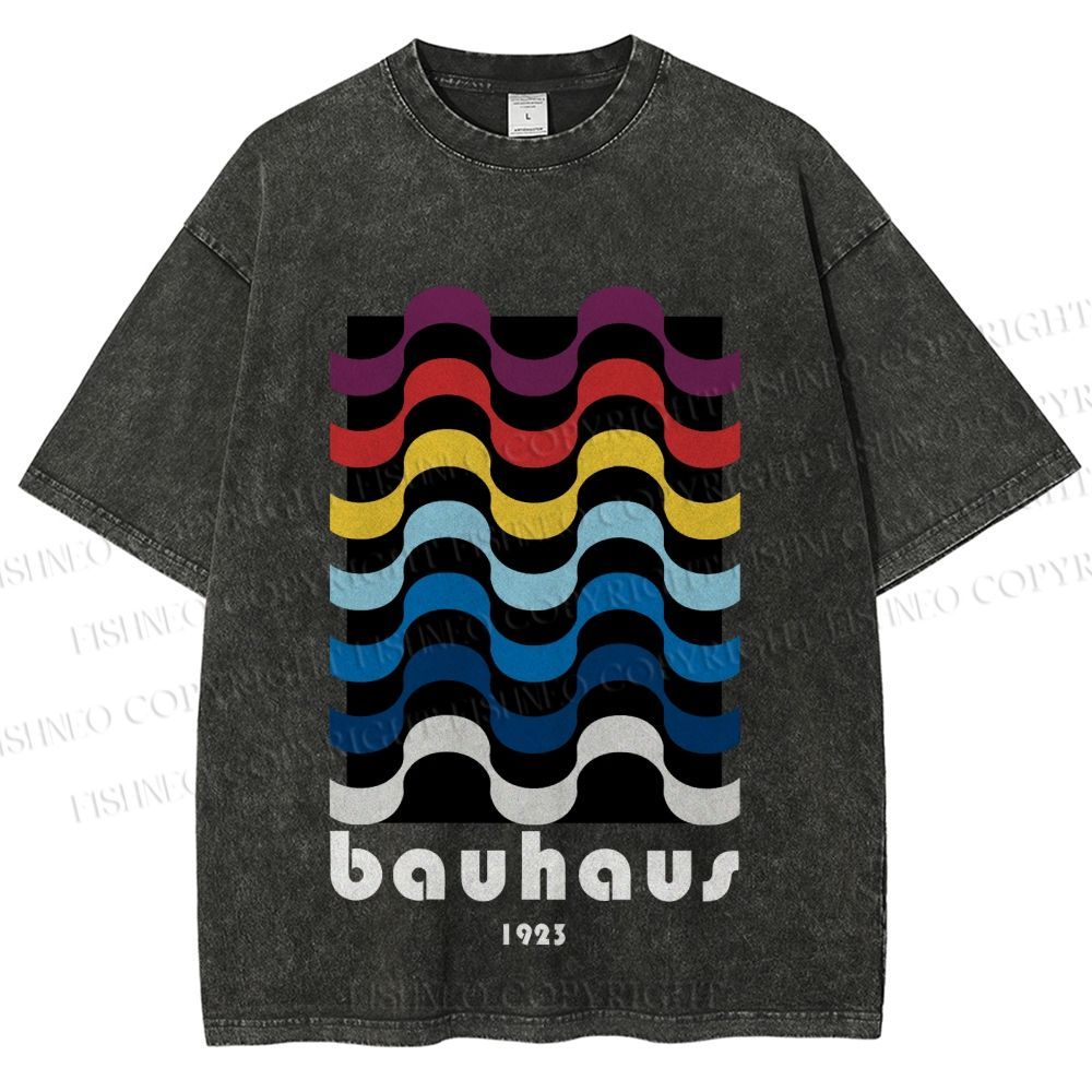 Unisex Bauhaus Color Geometry Printed Washed Tee