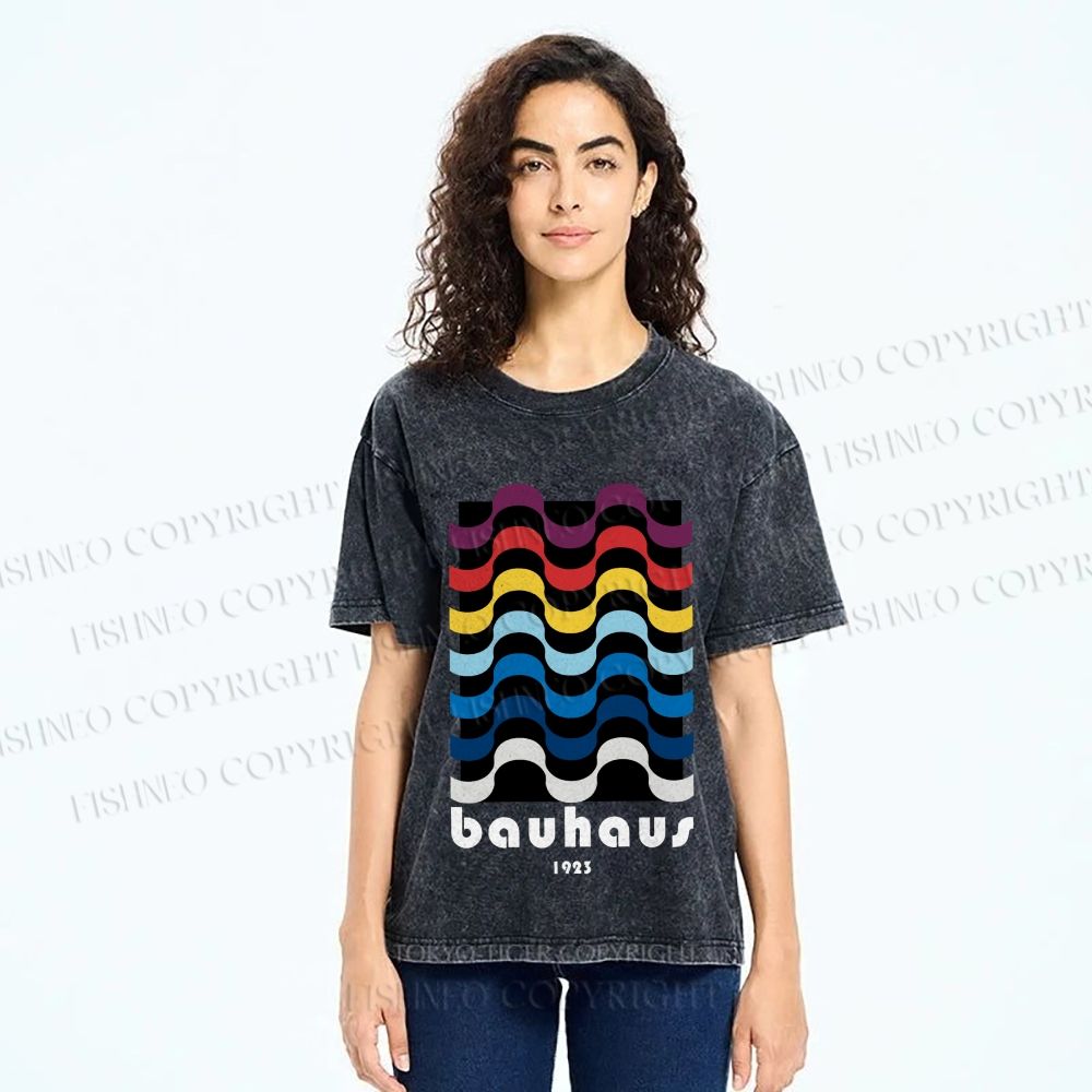Unisex Bauhaus Color Geometry Printed Washed Tee