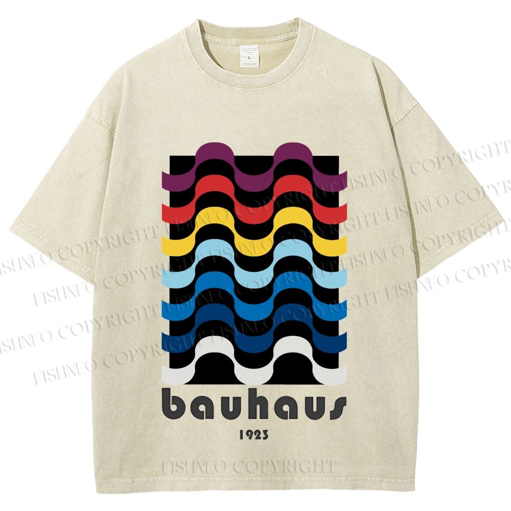 Unisex Bauhaus Color Geometry Printed Washed Tee