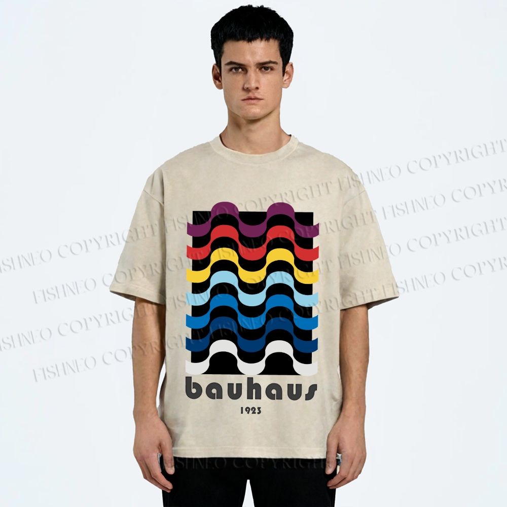 Unisex Bauhaus Color Geometry Printed Washed Tee