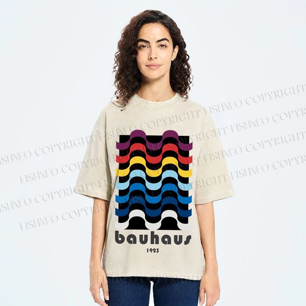 Unisex Bauhaus Color Geometry Printed Washed Tee
