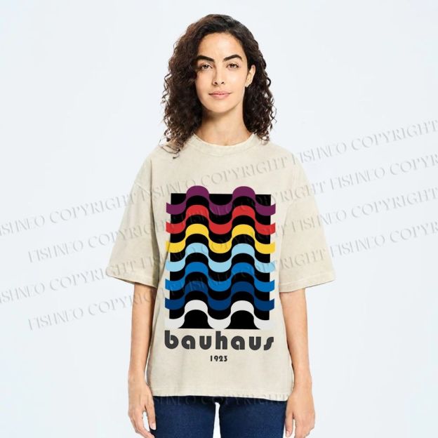 Unisex Bauhaus Color Geometry Printed Washed Tee