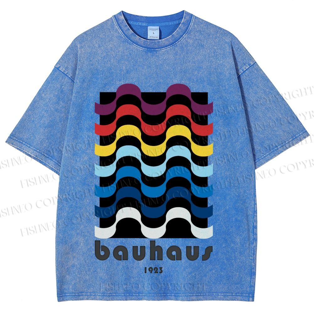 Unisex Bauhaus Color Geometry Printed Washed Tee