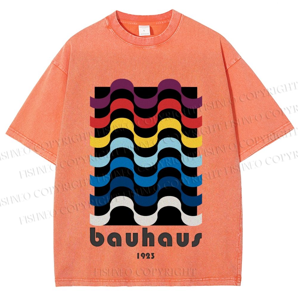 Unisex Bauhaus Color Geometry Printed Washed Tee