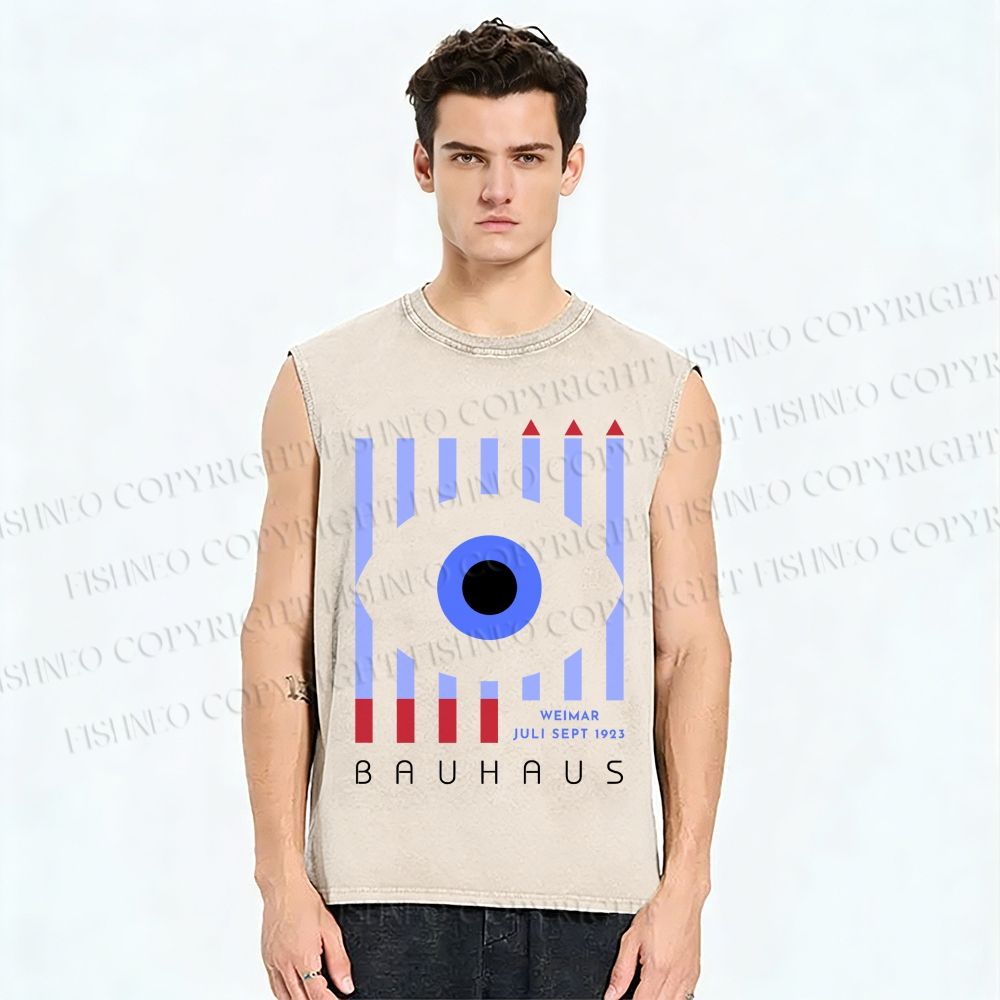 Unisex Bauhaus Eye Printed Washed Tank Top