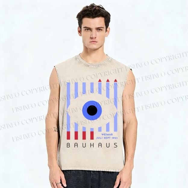 Unisex Bauhaus Eye Printed Washed Tank Top