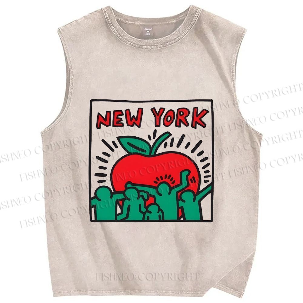 Unisex Keith Haring Big Apple New York Printed Washed Tank Top