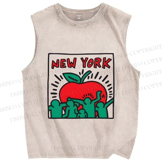 Unisex Keith Haring Big Apple New York Printed Washed Tank Top