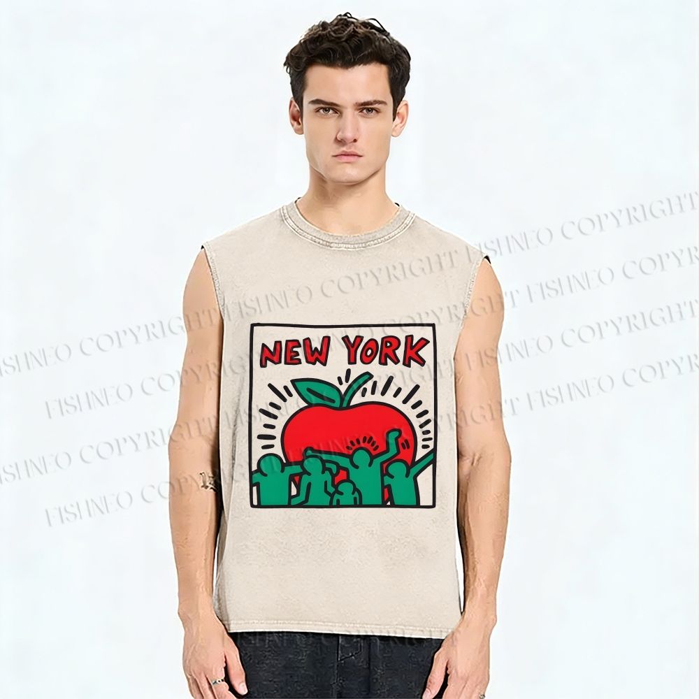 Unisex Keith Haring Big Apple New York Printed Washed Tank Top