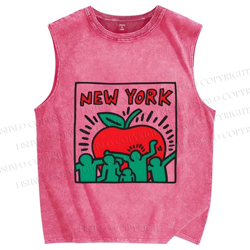 Unisex Keith Haring Big Apple New York Printed Washed Tank Top