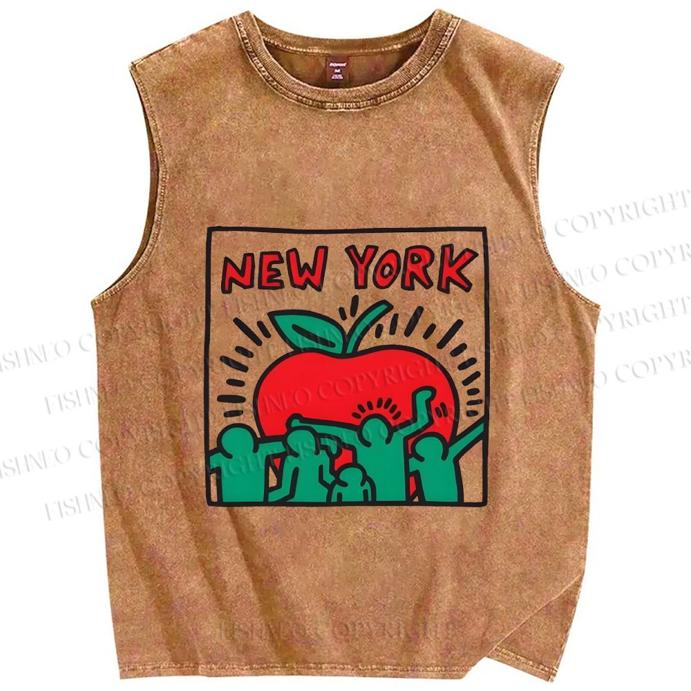Unisex Keith Haring Big Apple New York Printed Washed Tank Top