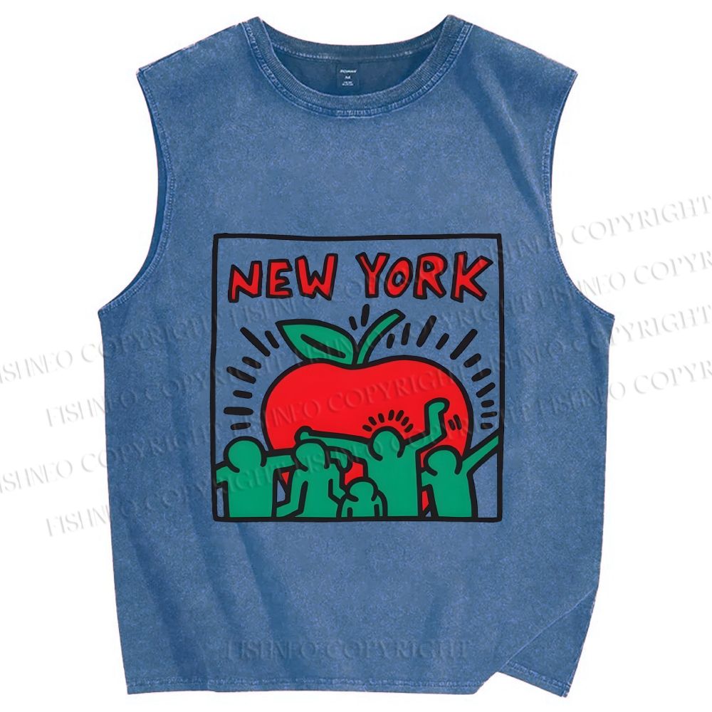 Unisex Keith Haring Big Apple New York Printed Washed Tank Top