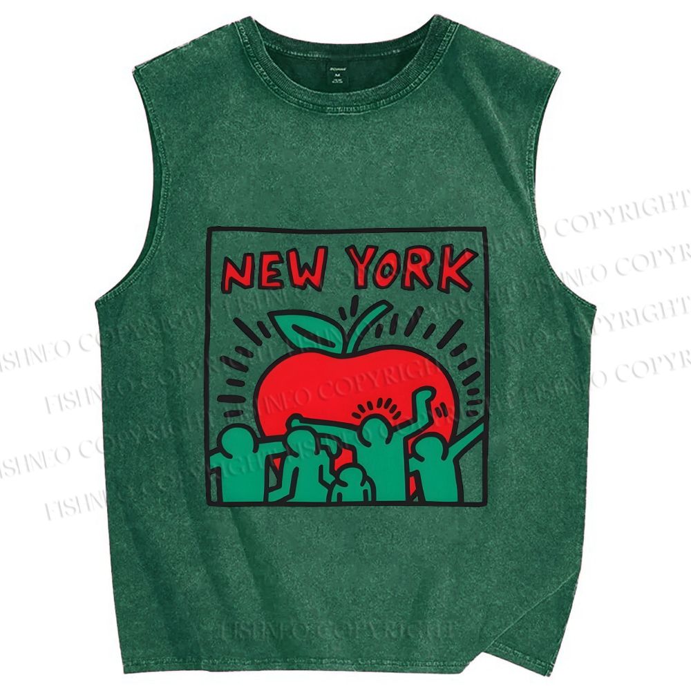 Unisex Keith Haring Big Apple New York Printed Washed Tank Top