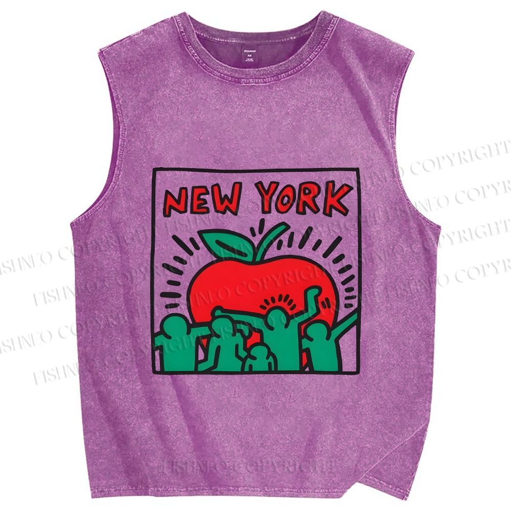 Unisex Keith Haring Big Apple New York Printed Washed Tank Top
