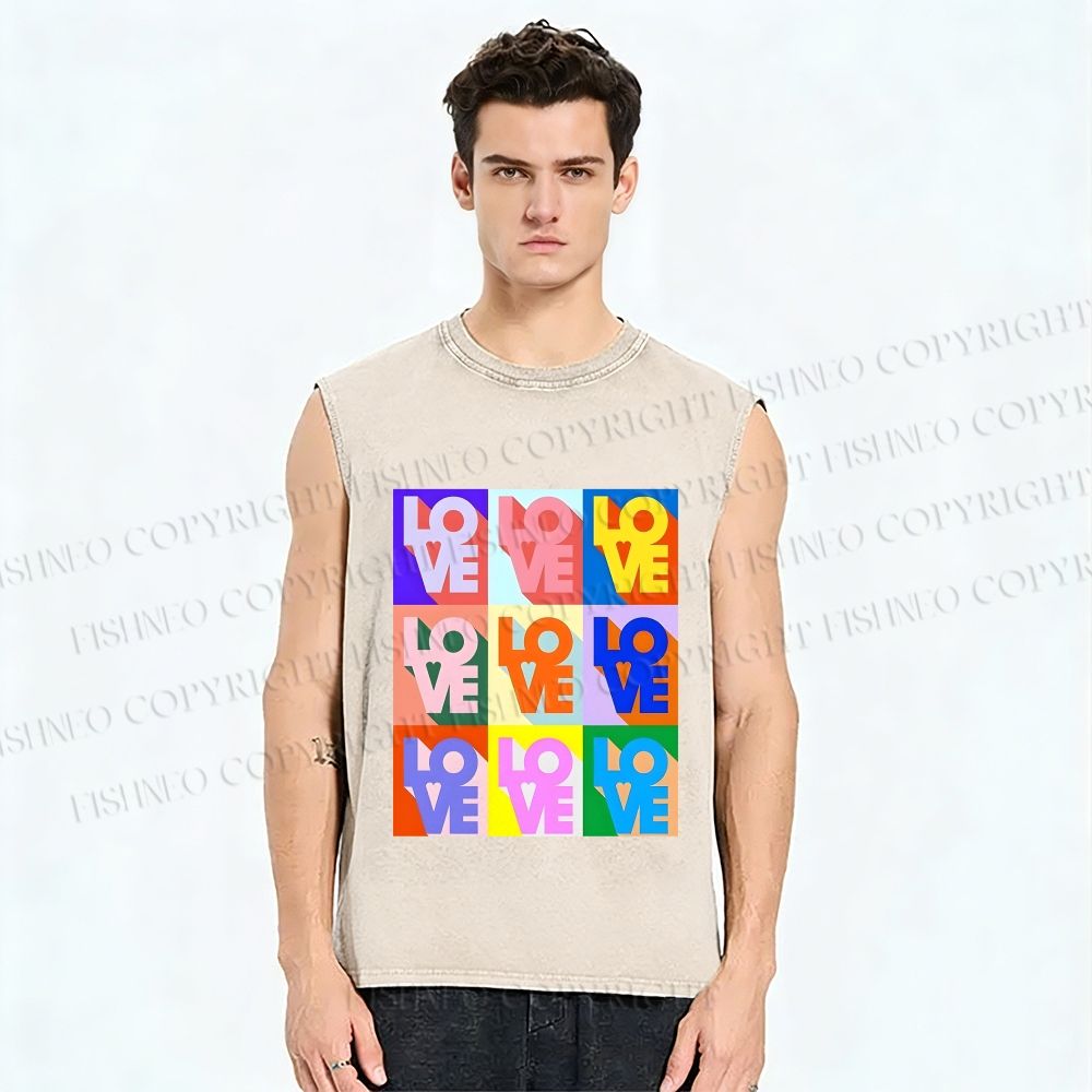 Unisex Pride Love Printed Washed Tank Top