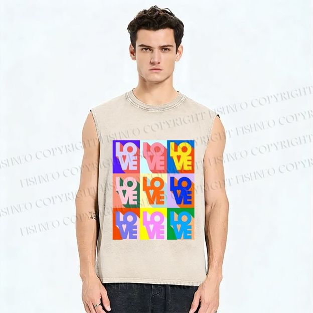 Unisex Pride Love Printed Washed Tank Top