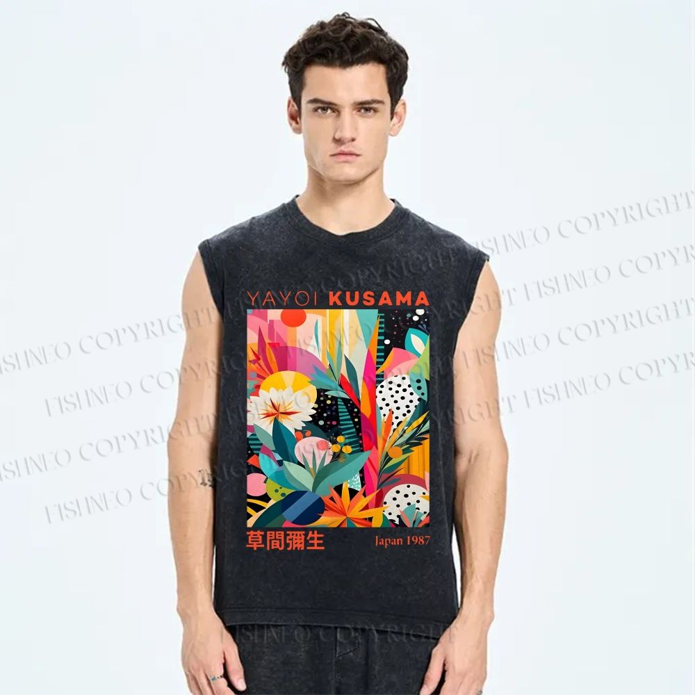 Unisex Yayoi Kusama Forest Printed Washed Tank Top