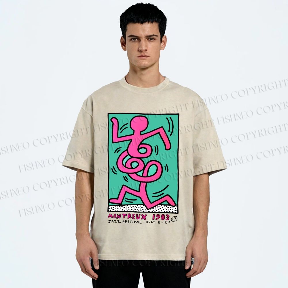 Unisex Keith Haring Montreux Festival Printed Washed Tee