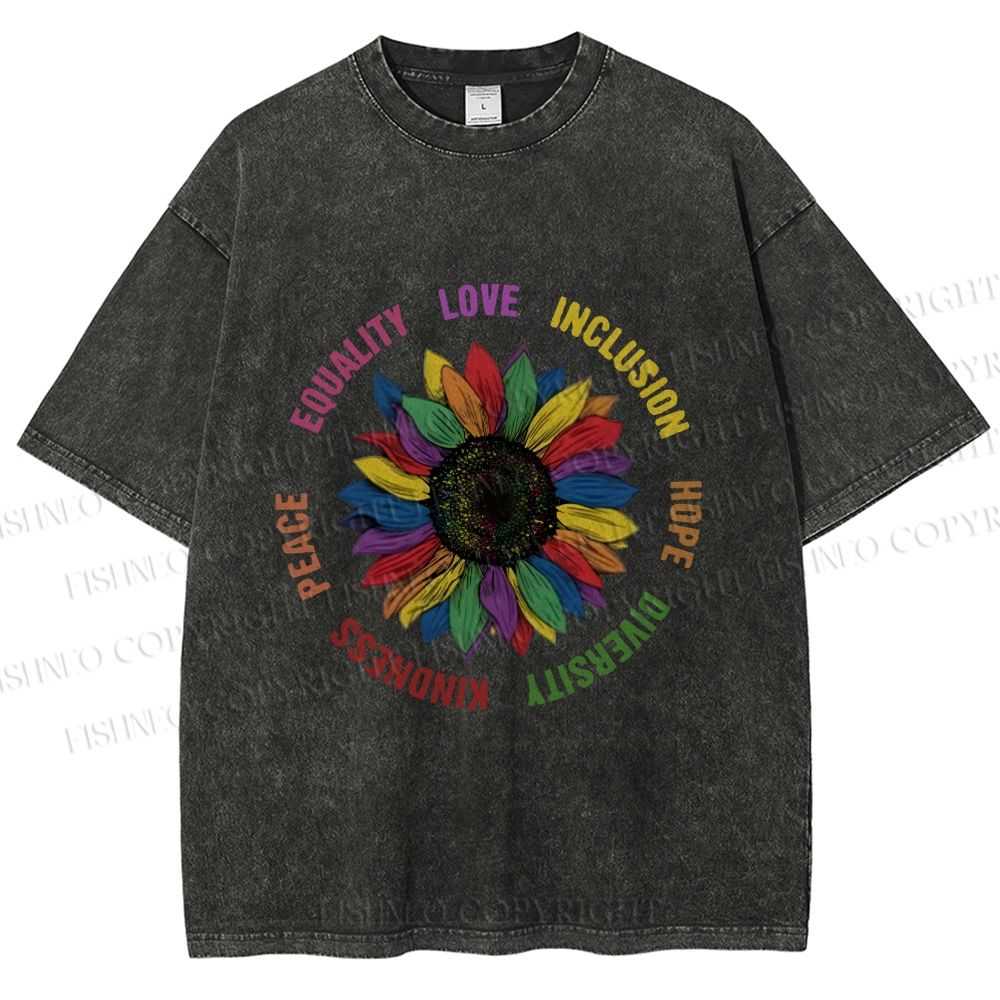 Unisex Pride Sunflower Love And Hope Printed Washed Tee