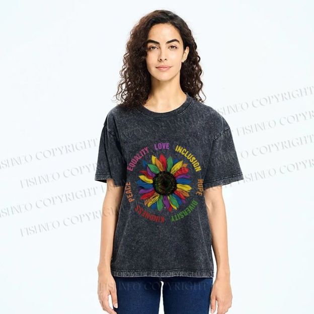 Unisex Pride Sunflower Love And Hope Printed Washed Tee
