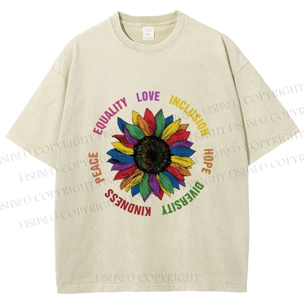 Unisex Pride Sunflower Love And Hope Printed Washed Tee