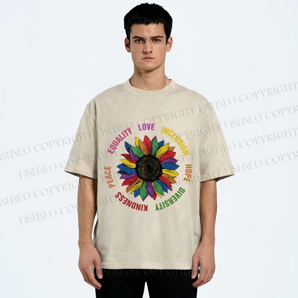 Unisex Pride Sunflower Love And Hope Printed Washed Tee