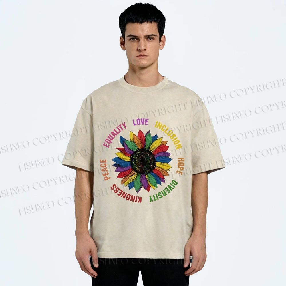 Unisex Pride Sunflower Love And Hope Printed Washed Tee