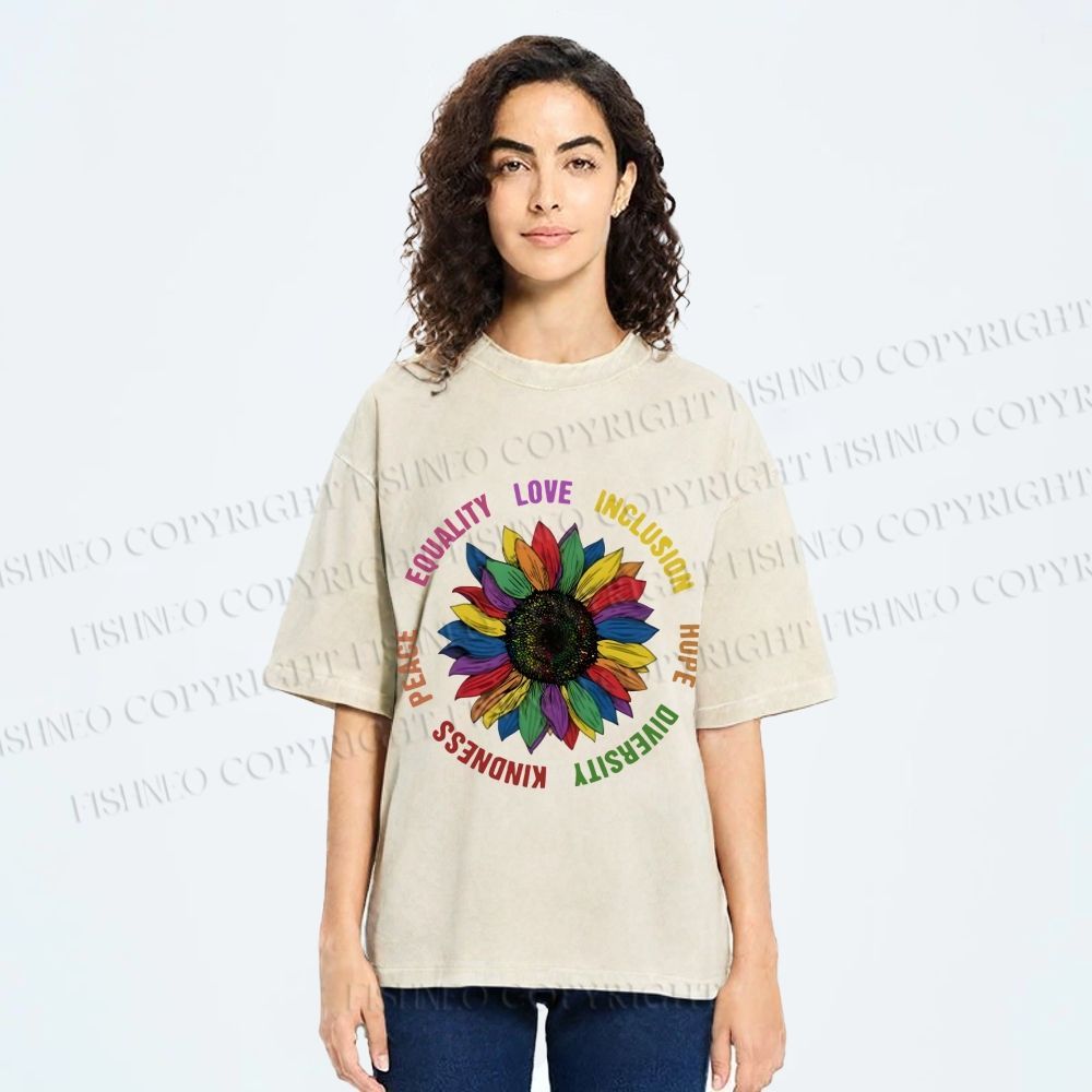 Unisex Pride Sunflower Love And Hope Printed Washed Tee