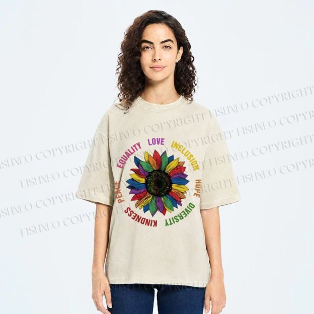 Unisex Pride Sunflower Love And Hope Printed Washed Tee