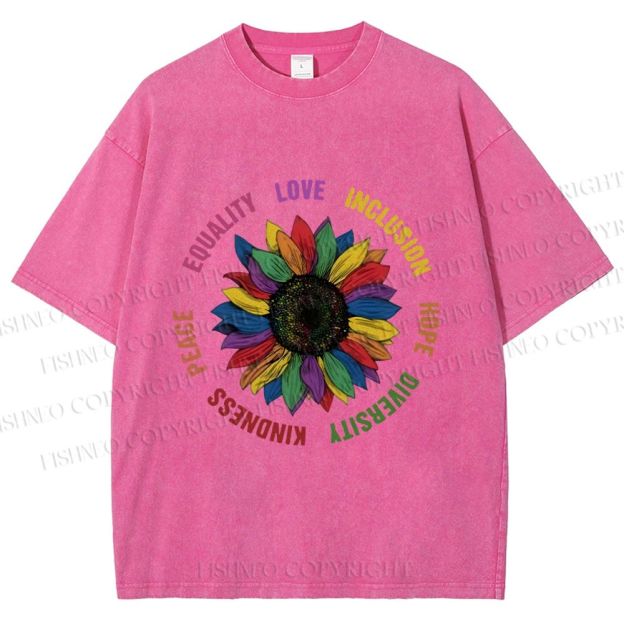 Unisex Pride Sunflower Love And Hope Printed Washed Tee