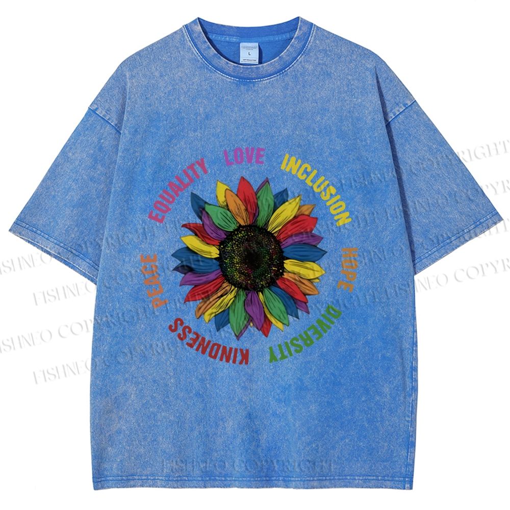 Unisex Pride Sunflower Love And Hope Printed Washed Tee